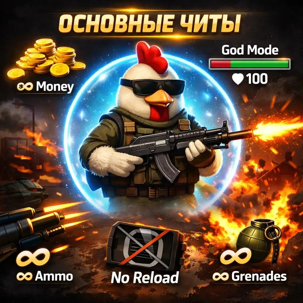 Основные читы Chicken Gun бессмертие, без перезарядки, бесконечные патроны и деньги